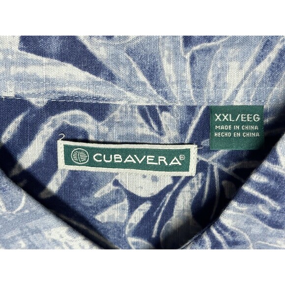 NEW Cubavera Mens Size XXL Linen Blend Blue Palm Leaf Tropical Button Up Shirt - Picture 5 of 6